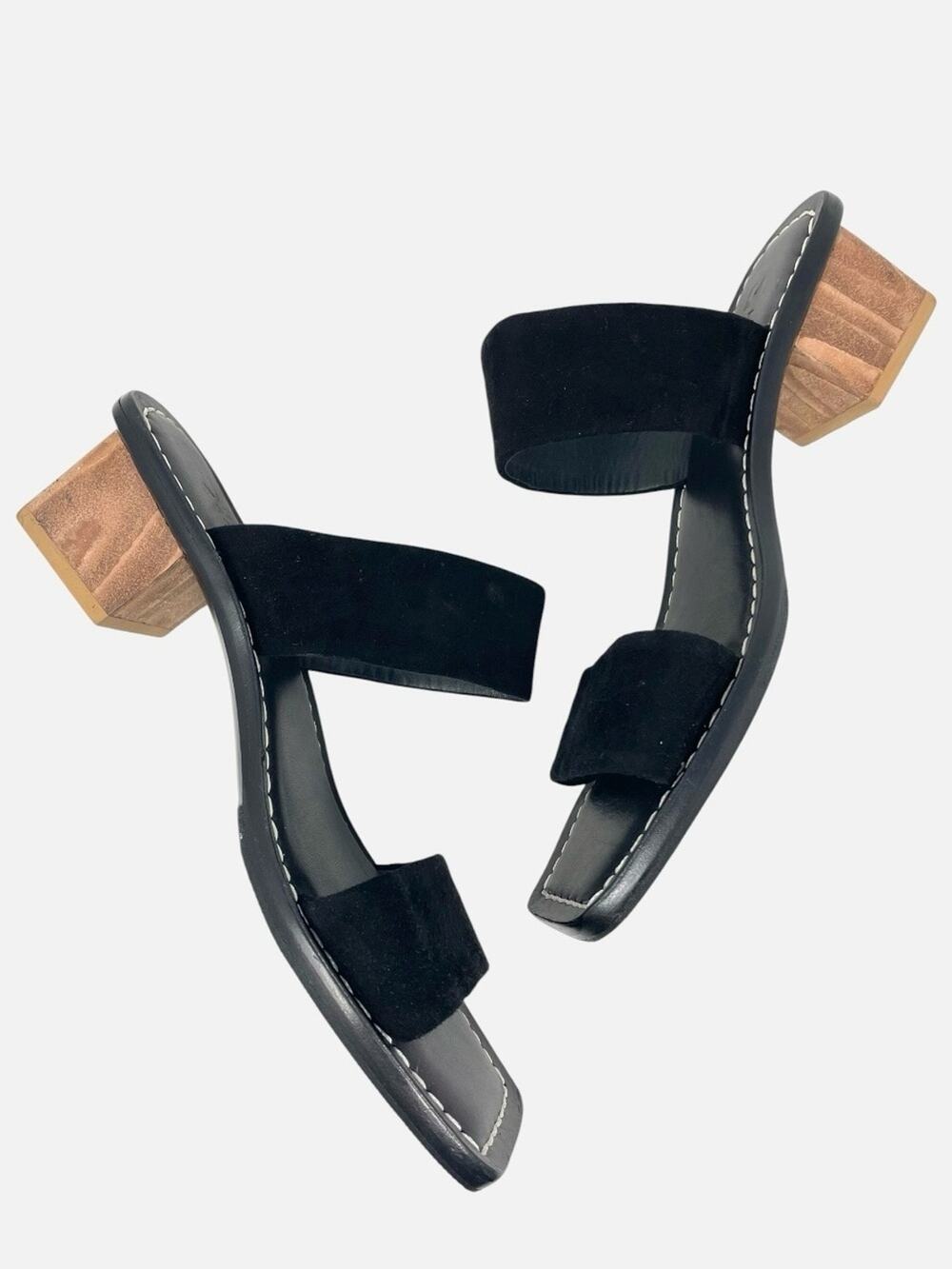 NEW Mercedes Castillo Lavinia Black Suede Block Low Heel Sandal Women's 8 $495